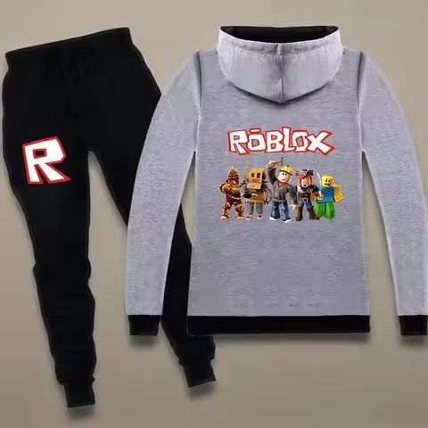 Roblox Cartoon Print Casual Jacket Pants Set Game Peripheral Tracksuit Home Clothing Children Birthday Gifts