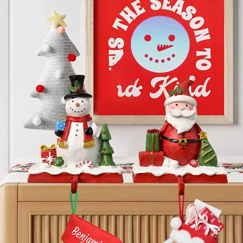 Santa Claus Sock Hanger Decoration Home Living Room Fireplace Christmas Snowman Hook Decoration