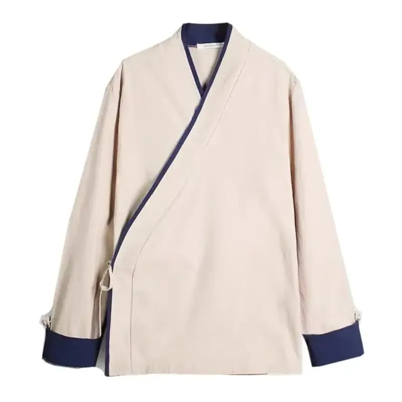 Cotton Linen Long Sleeve Shirt Chinese Style Retro Shirts Plus Size Hanfu Tops Patchwork Top Men Lace Up Thin Cardigan