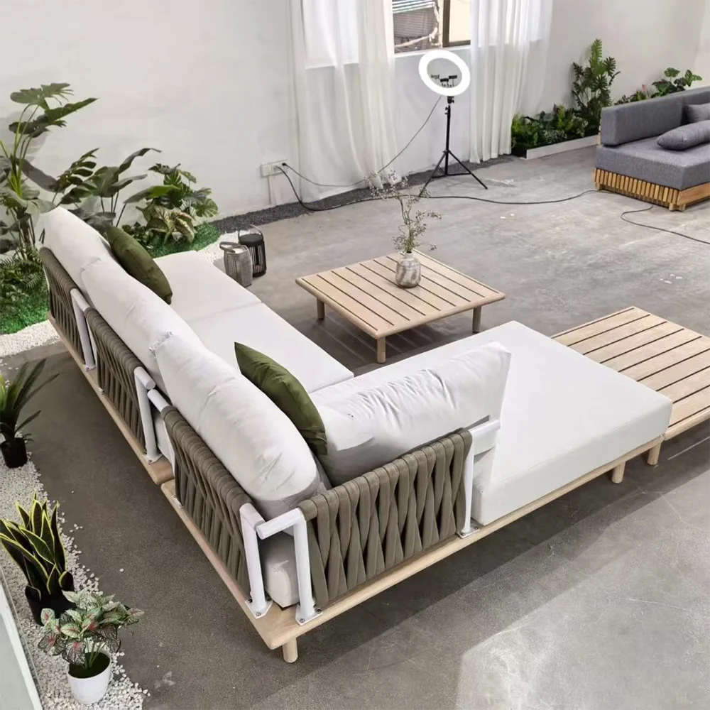 S*-Luxury Teak Garden Sofa 4-7 Seater Sectional Patio Furniture Wooden Sofa Set L Shape Lounge