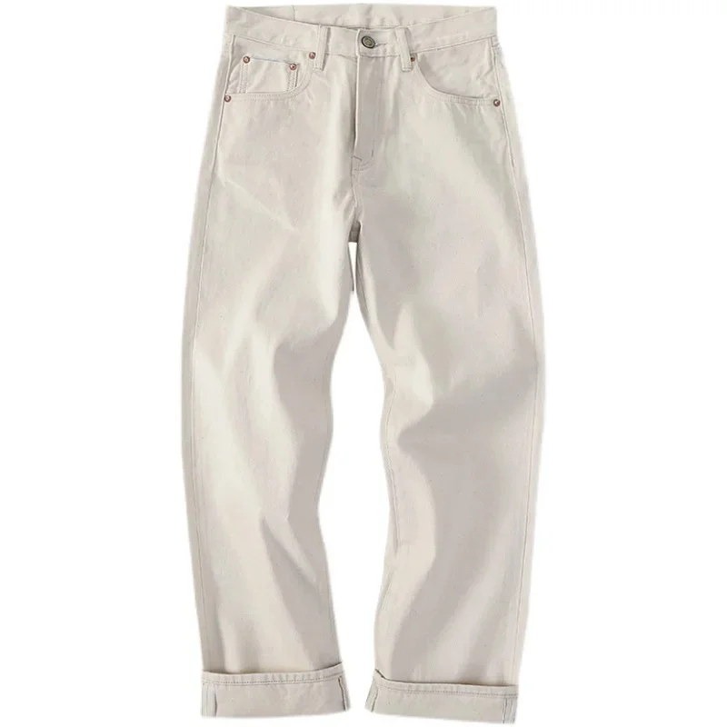 

White Jeans for Men Selvedge Denim Mid Waist Pants Workwear Trend 2024