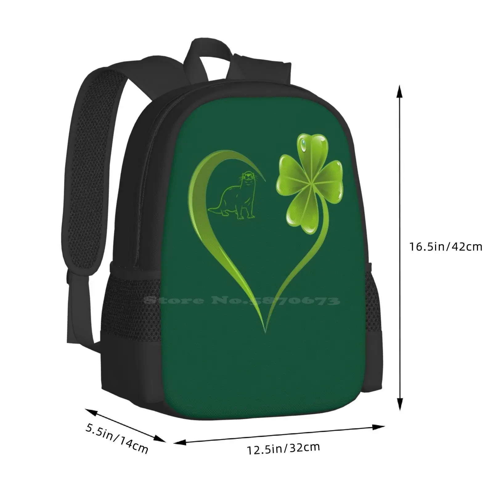 Mochila escolar para amantes de las tortugas, bolsa de gran capacidad para portátil, corazón de nutria, trébol irlandés, Ideas de regalo increíbles