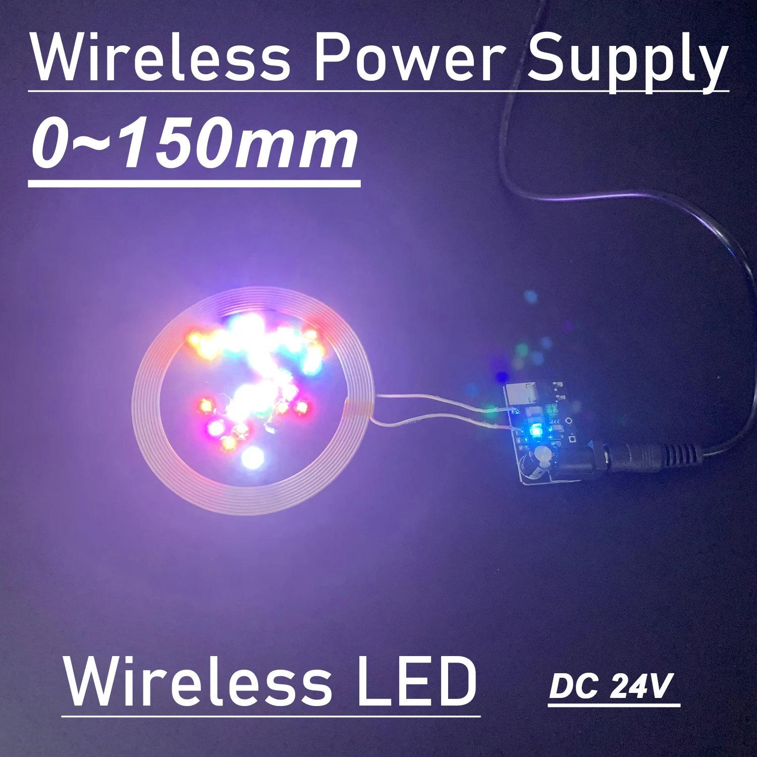 0~150mm Wireless Power Supply Transmitter Coil Induction DC 24V + 5pcs Receiver Wireless Led Lamp Lighting DIY Model Gundam Toys