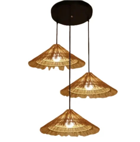 

3 Heads Chinese Style Bamboo Hat Lamp Natural Weave Modern Rattan Hat Shape Pendant Light for Living Room Hotel Restaurant