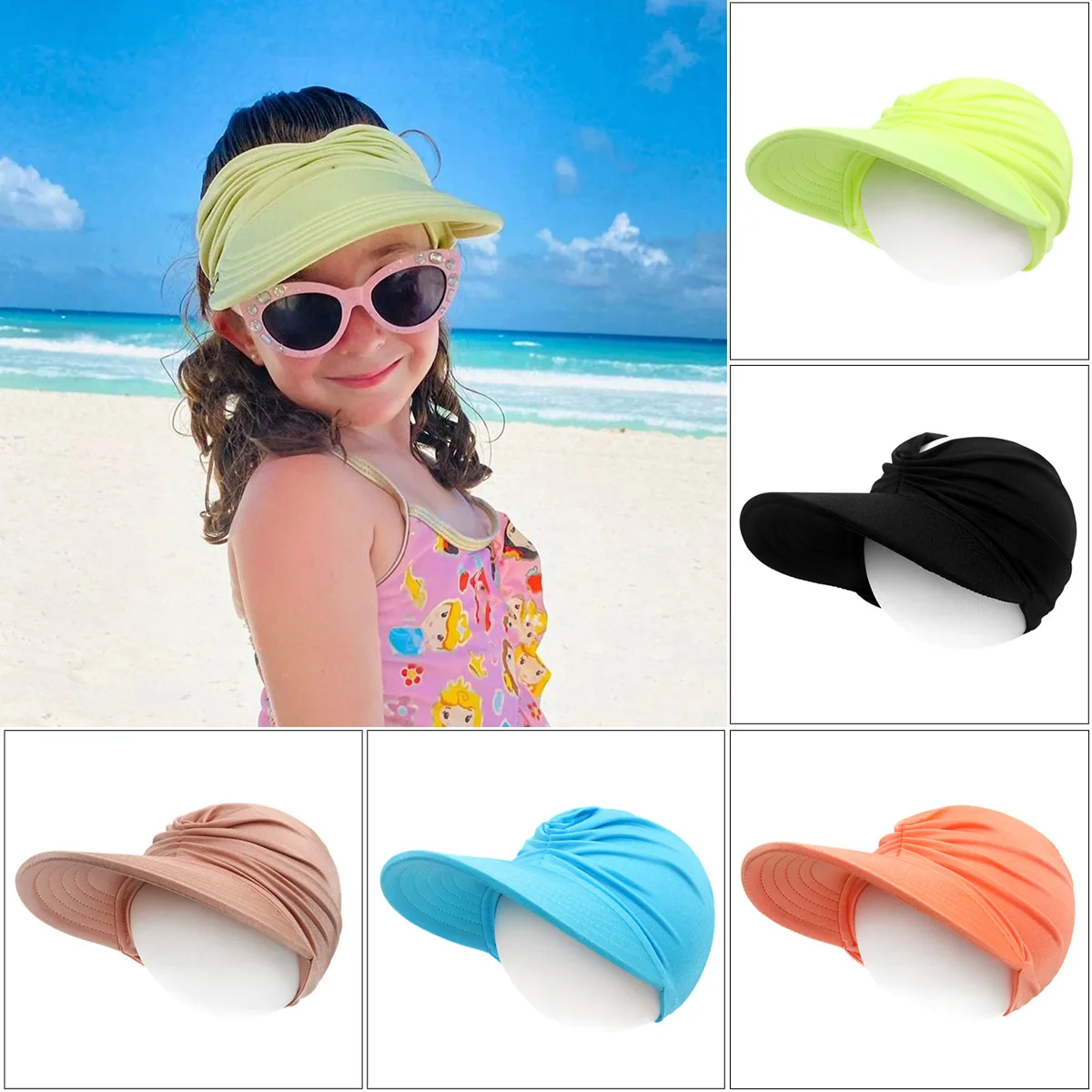 Kids Sun Visor Hat Wide Brim Summer UV Protection Beach Sport Cap For Children Girls Boys Packable Summer Beach Hats