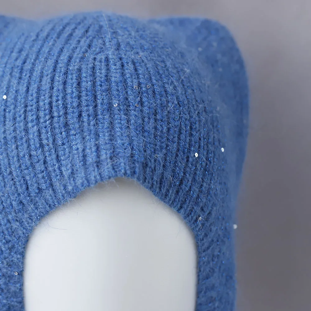 Shine Outdoor-Mütze mit tiefem Krempe und Katzenohren, sowjetische Mütze, Damen-Wintermütze, Rattanmütze, Pelzmütze, süße Mütze, Strickmütze aus Fleece. – Detail 4