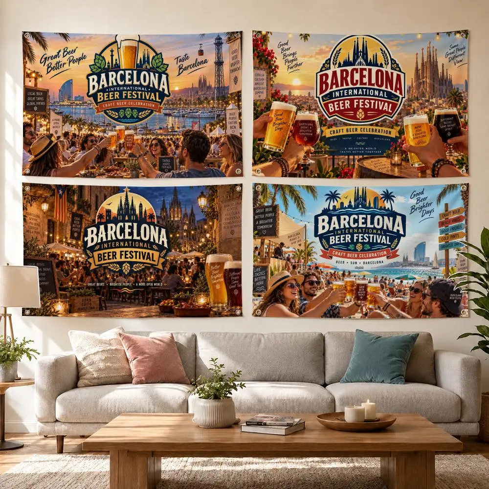 Barcelona International Beer Festival Decor Garage Flags for Bedrooms Outdoor Decor Tapestry Flaga Advertising Barber Shop