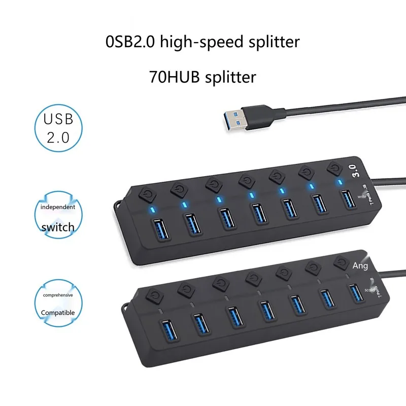 USB 3.0 Hub 7 Port with Independent Switch for Laptop Computer Multipurpose Splitter 100%