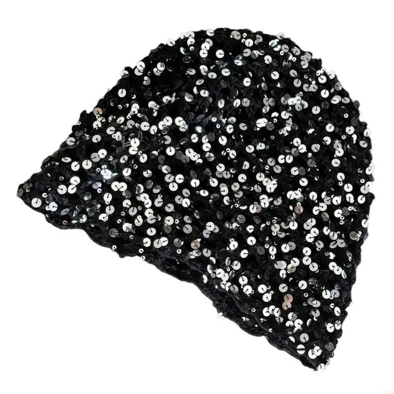 قبعة صوفية لامعة، قبعة مريحة مجوفة بدون حواف مع ترتر للنساء #5