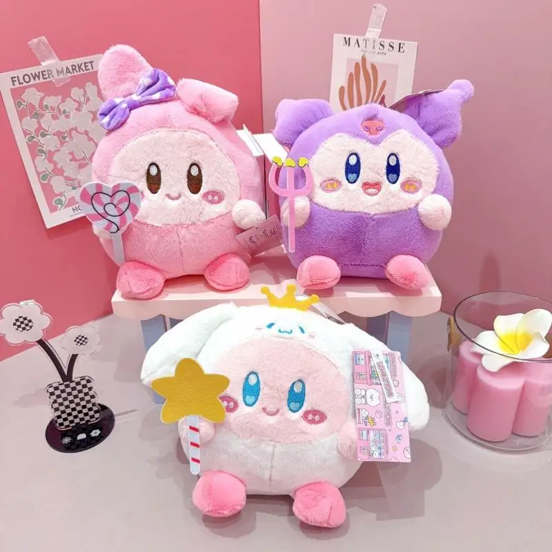 Sanrioed Cartoon Kuromi My Melody Plush Toy Ins Girl Heart Kawaii Kirby Cross-Dressing Doll Jewelry Accessories Holiday Gifts