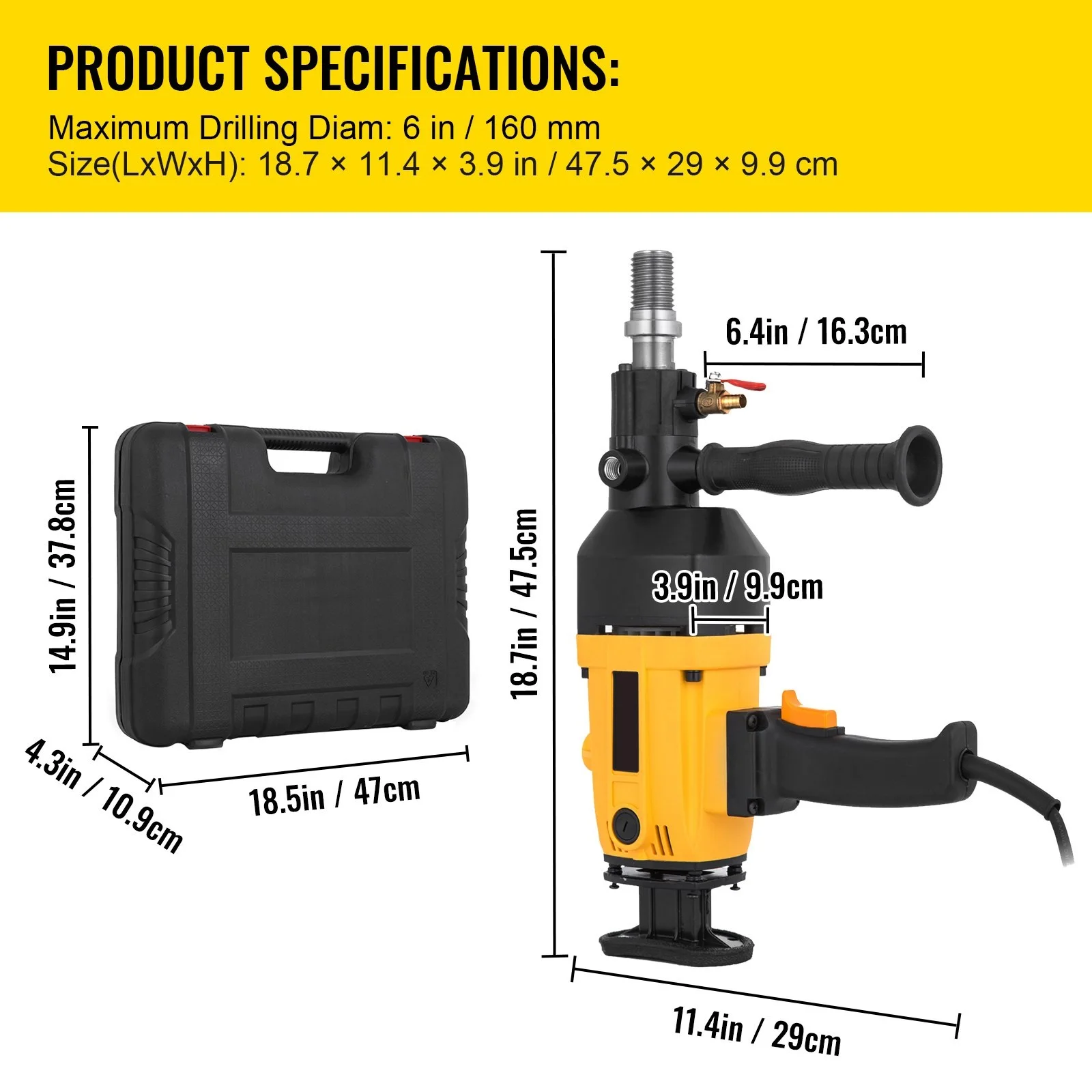 160MM Diamond Core Drilling Machine 2180W Diamond Percussion Core Drill Wet & Dry Handheld Diamond Core Drill  Concrete Drilling