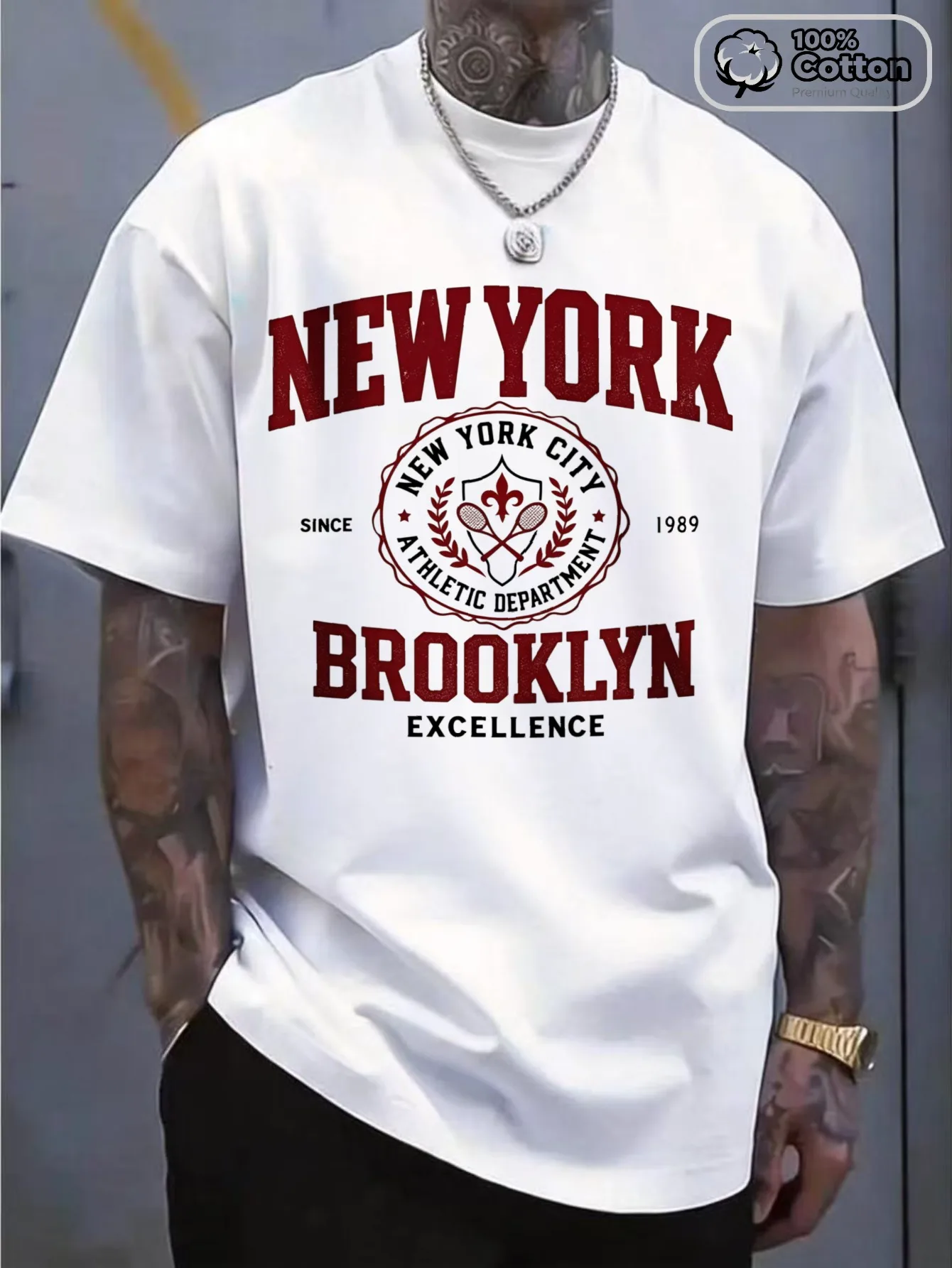 Casual Streetwear Style Men'S T-Shirt 3XL-5XL New York City Athletic Department Brooklyn Excellence Graphic Print Summer Wear Gift For Him, Plus Size