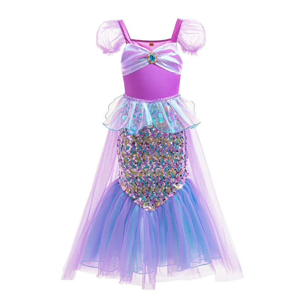 Meerjungfrauen-Paillettenkleid aus Netzstoff, Prinzessinnenkleid, Ariel-Kostüm für Kinder, Halloween- und Geburtstagsparty-Kostüm, Fischschwanz-Kostüm für Mädchen – Detail 2