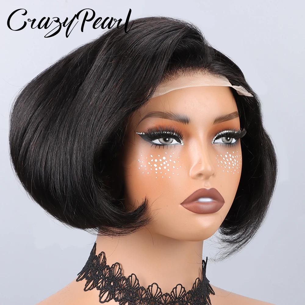 4X4 Closure BOB Wig Straight Human Hair Short Bob Natural Black Brazilian Remy Hair Pre Plucked Bleached Knots Ready to Wear