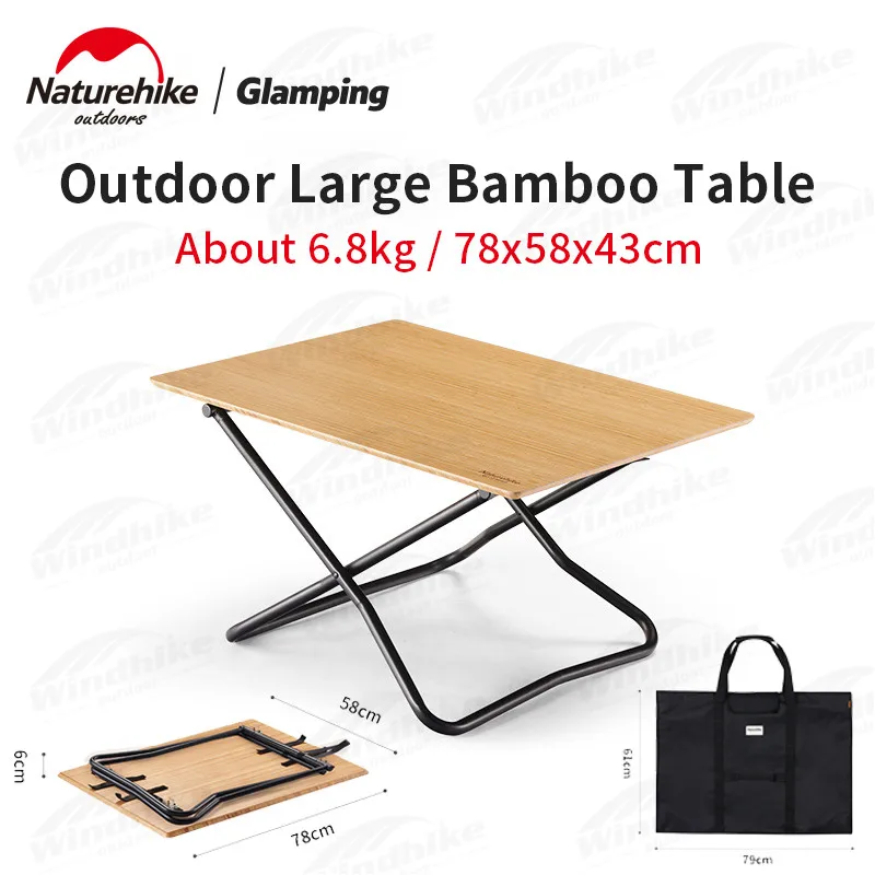 Naturehike Portable Large Bamboo Folding Table Widened Desktop Thickened Durable Camping Picnic Garden Table Fast Fold With Bag