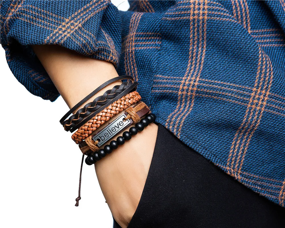 Punk Harajuku Gothic Retro Fashionable Individuality Night club Hip hop Metal fittings Leather Assembly Hand knitting Bracelet