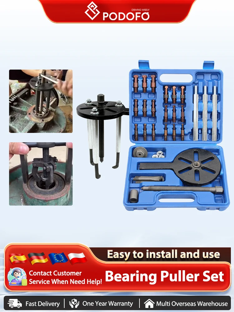 Podofo 21 en 1 jeu d'extracteur de roulement extracteur de roulement à trois griffes outil de retrait de roulement outil d'extraction de trou intérieur