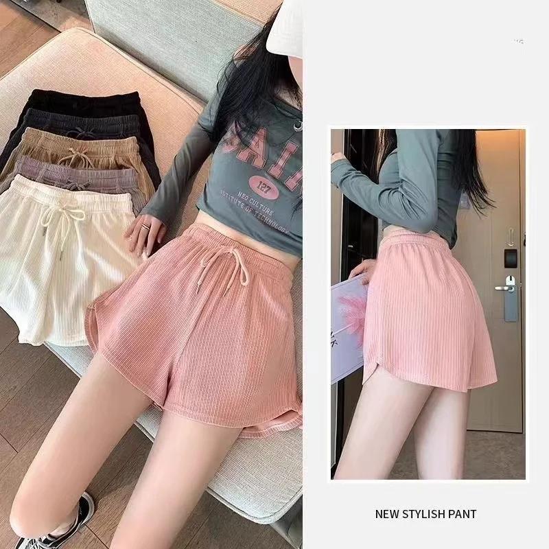 Women's casual drawstring sports shorts summer slim fit high waist yoga A-line shorts loose women's running straight shorts