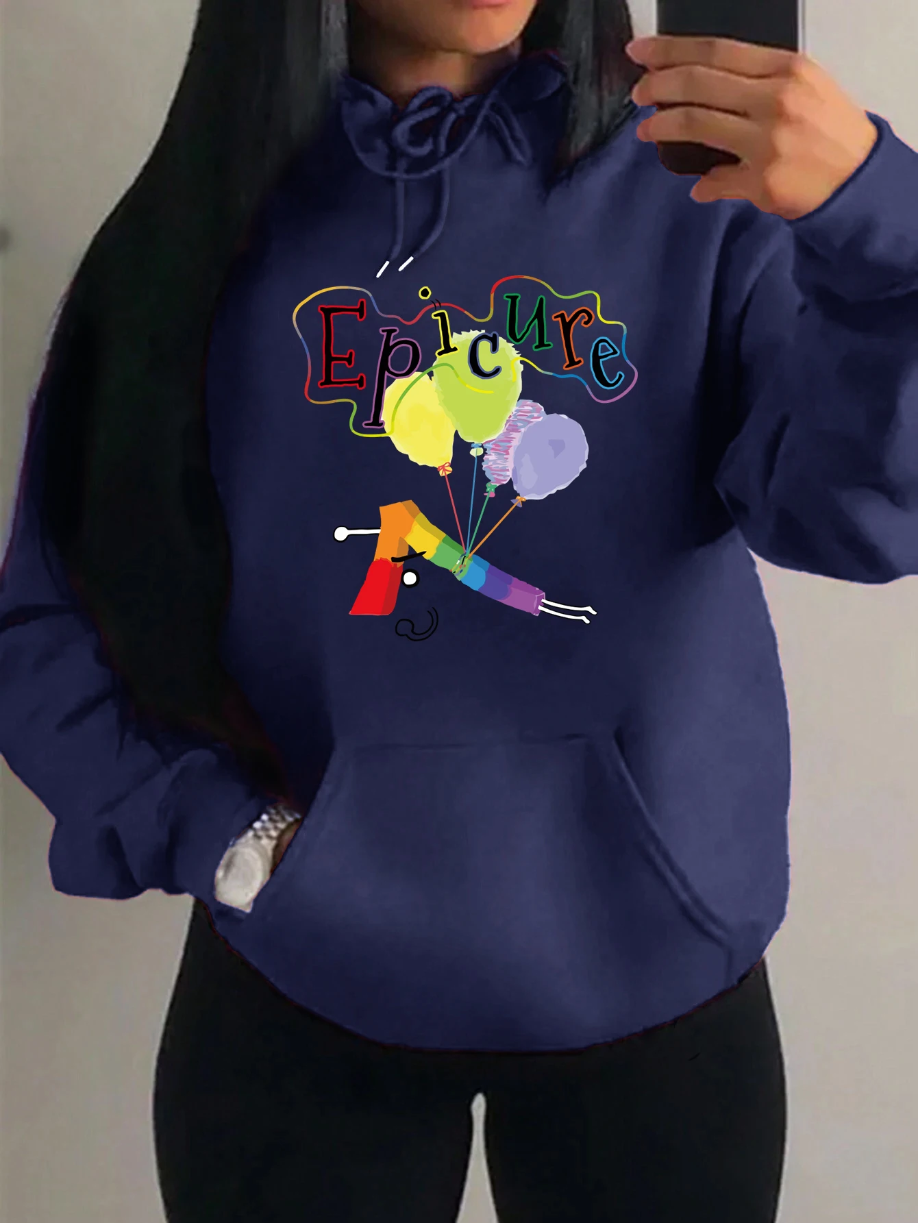 

Cartoon Color Epicure Printing Hoody For Women Fashion Oversized Hoodie All-Match Y2K Female Pullover Autumn Fleece Clothing