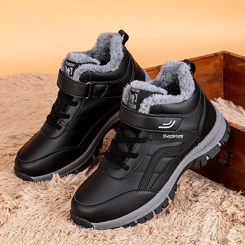 

Winter Hiking Shoes For Men New Waterproof PU Leather Warm Snow Ankle Boots Outdoor Warm plush Non-slip Work Boots
