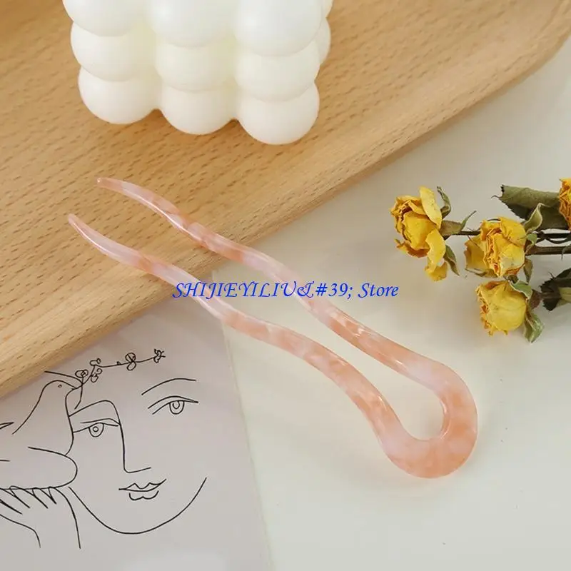 

E21F Twist Hair Clip Acetate Large Wavy U-Shaped Hairpin Tortoise Chignon Pin