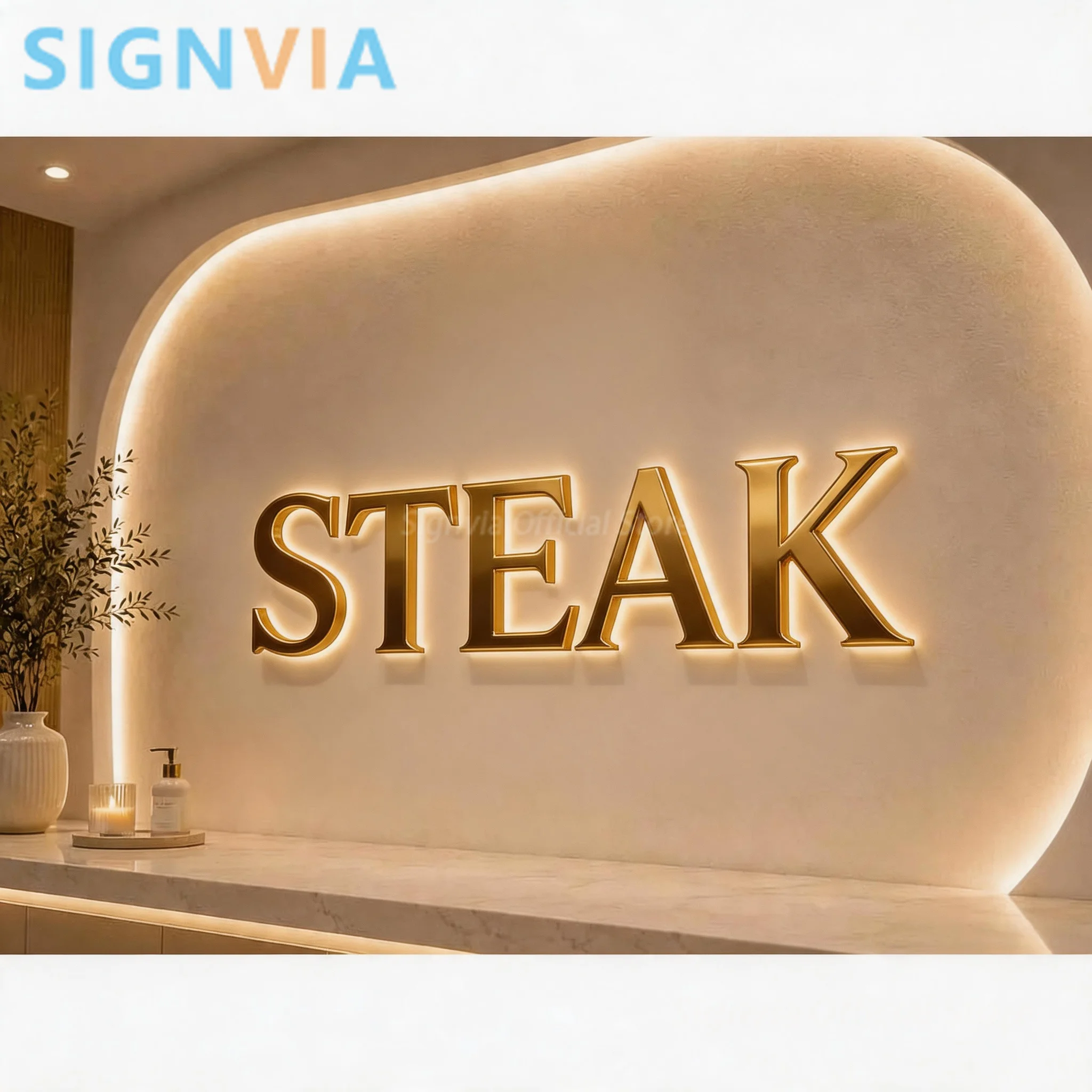 Steak Outdoor Custom LED Light Sign, 3D Backlit Acrylic Letter Signboard, Fontlit Illuminated Logo for Business