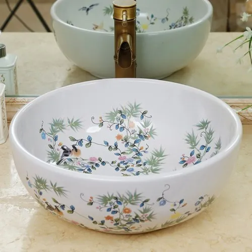 

High-End Fashion Luxury Chinese Ceramic Carved Bathroom round Inter-Platform Basin Household Minimalist Art Wash Basin