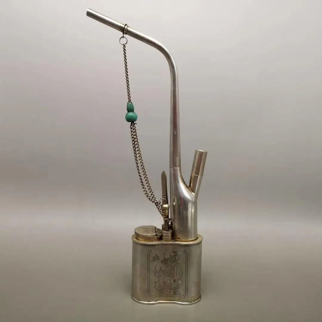 Antique antique Republic of China hookah, retro cigarette holder, Jintai white copper hookah longevity pot, boutique, elder gift