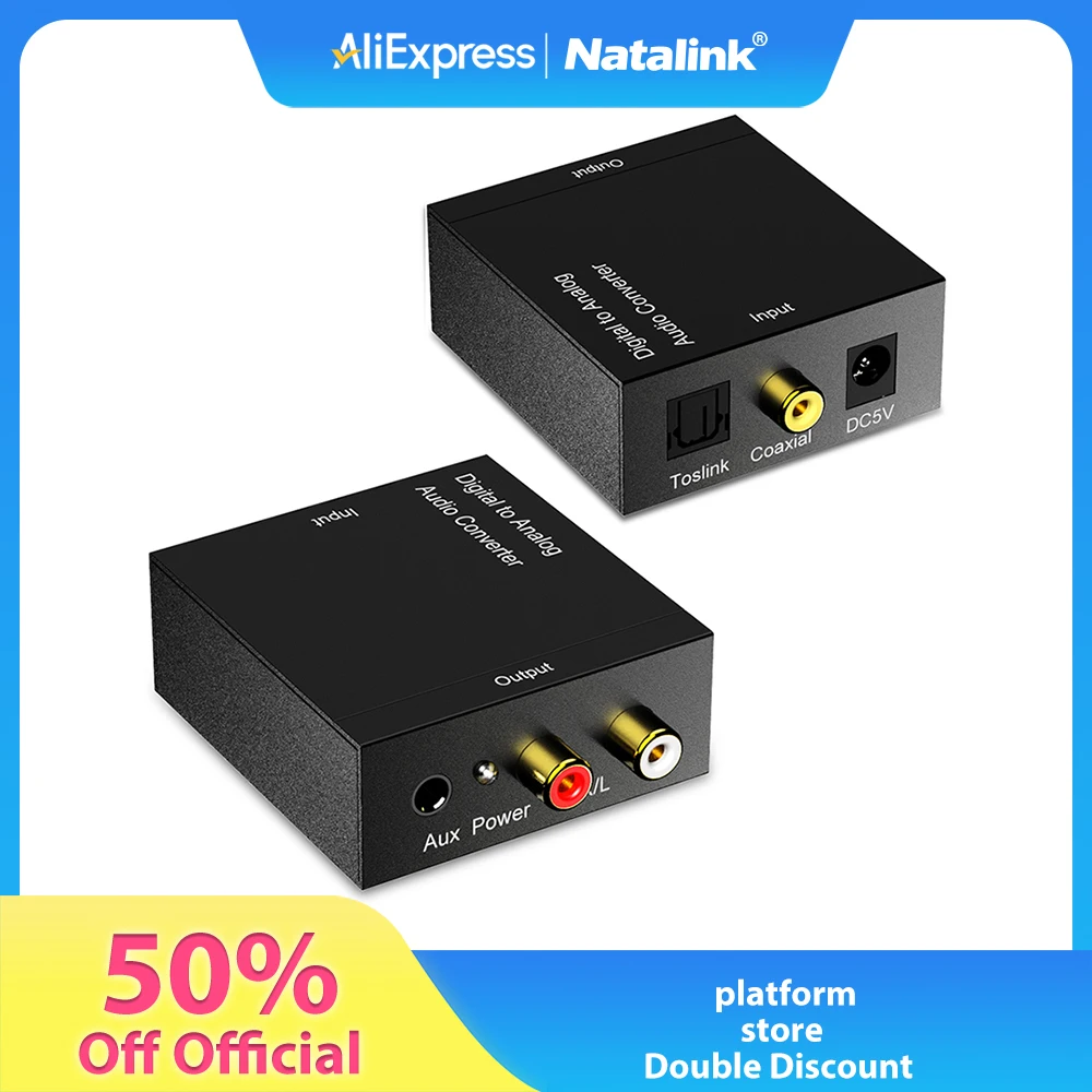 

Цифро-аналоговый аудиоконвертер Natalink с разъемом 3.5 мм - 24-битный ЦАП, входы Coaxial и Toslink, выходы RCA, высококачественный звук