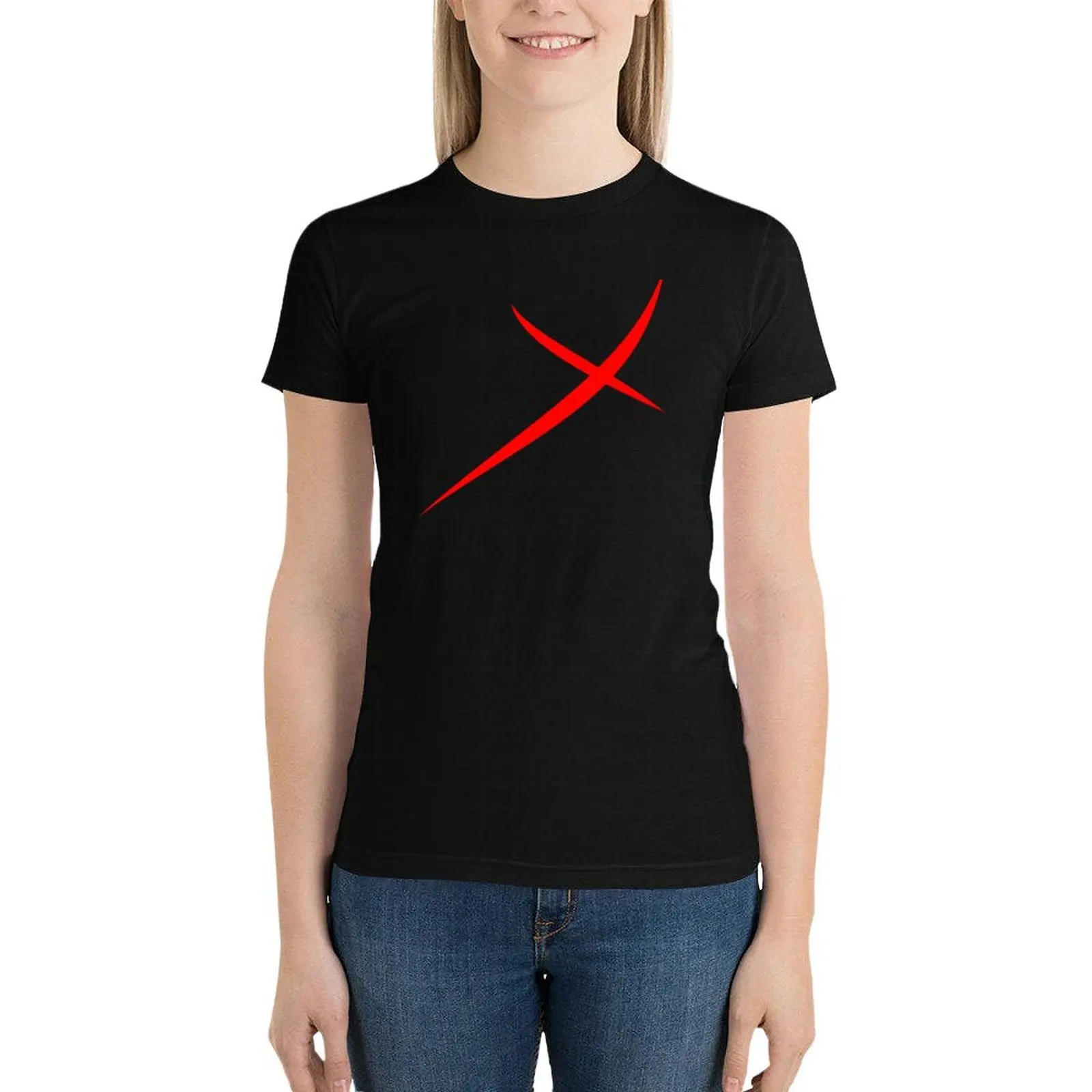 

Red X T-Shirt lady clothes Aesthetic clothing summer clothes Woman T-shirts