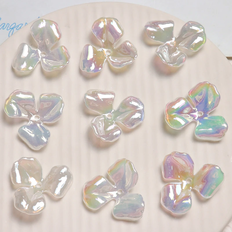 

100PCS Kawaii Resin Mermaid Pearl Glitter Tulip Flowe Three Petal Flower DIY Earrings Headwear Phone Case Accessories Materials