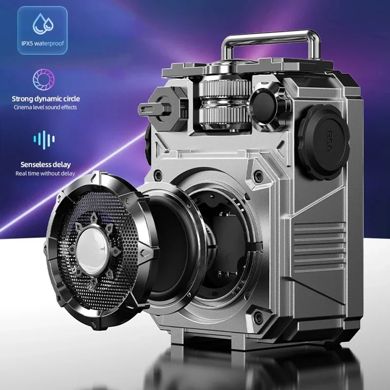 Mechanical Subwoofer Mini Bluetooth Speaker Mecha Style Waterproof IPX5 Cinema-grade Sound Effects Outdoor Indoor Music Player