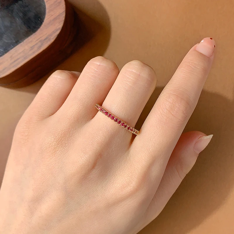 Niche Design S925 Silver Fashion Commuting Versatile Women's Rose Red Zircon Ring