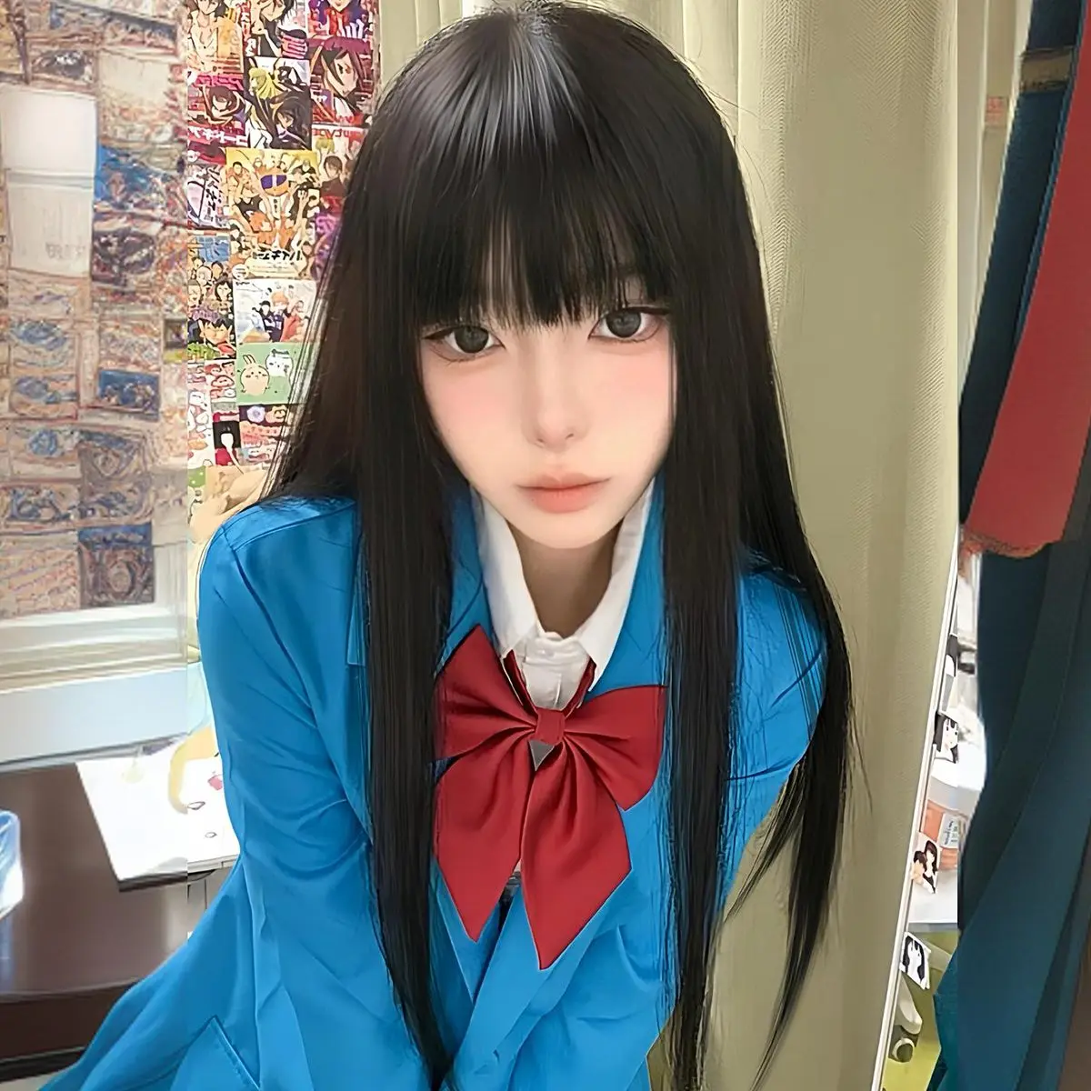 Sawako Kuronuma Cosplay Wig, Kimi ni Todoke Black Long Straight Hair Full Head Wig for Anime Daily Use