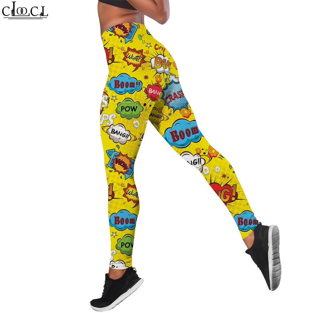 CLOOCL Frauen Nahtlose Leggings Fitness Hose Push-Up Schlanke Strumpfhosen Cartoon Comic Stil Druck Gesäß Leggings