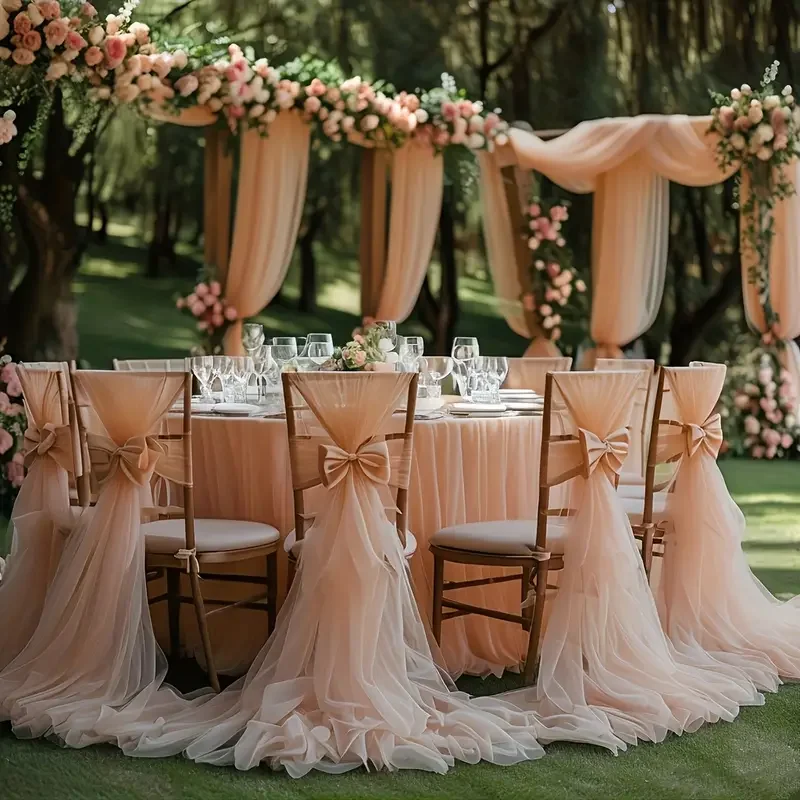 50-10pieces 200x75cm Gauze Chair Back Veil Wedding Chair Sashes Wedding Chair Bows Covers Ribbon Party XMS Aisle Chair Decor