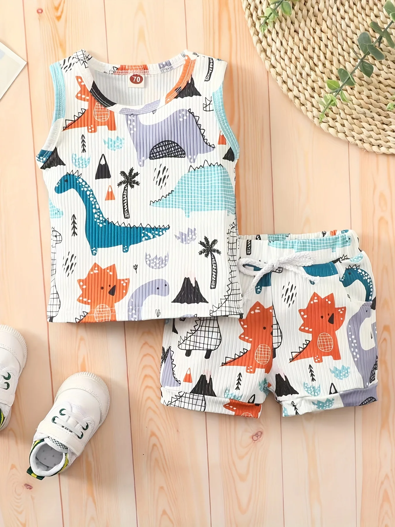 Summer Toddler Boys Dinosaur Sleeveless Vest Shorts Set Kids Casual Soft Cotton 2 Piece Clothing Suits