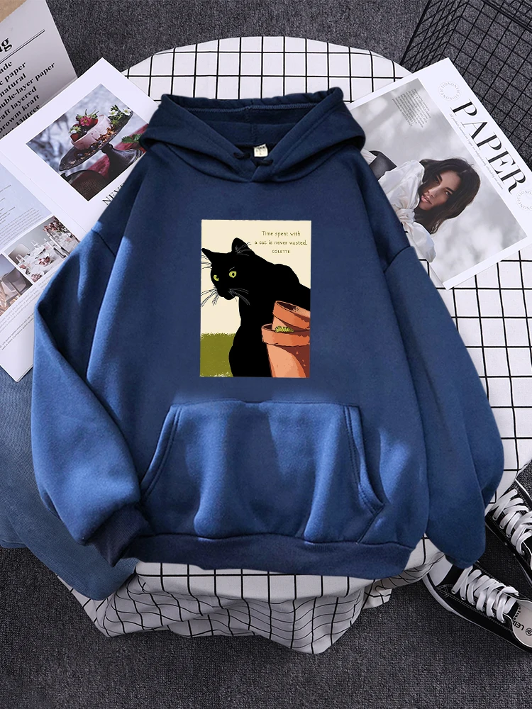 Time spent with a cat is never wasted. Women Hoodie Full Sleeve Sportswear Creativity Quality Sweatshirt Oversize Streetwear