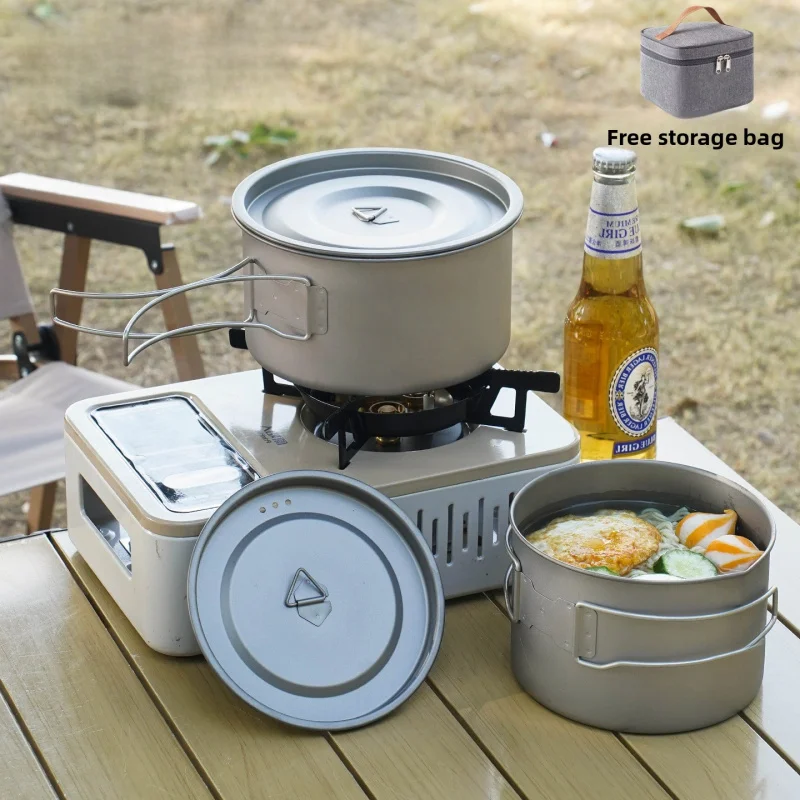 Ultra Light Foldable Pure Titanium Soup Noodle Pot Portable Single Person Cookware Bowl For Outdoor Camping Dorm Hiking Picnic