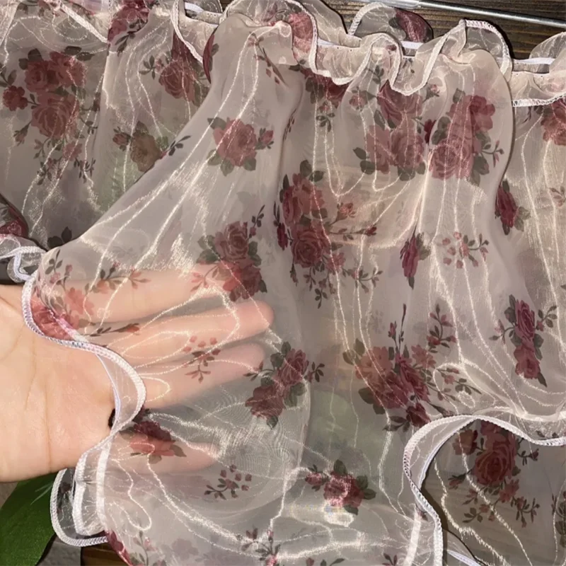 

Sexy Sheer Organza Flower Printed Gloss Briefs Men Women Erotic Ultra Thin See Through Soft Silky Touch Panties Lantern Panty