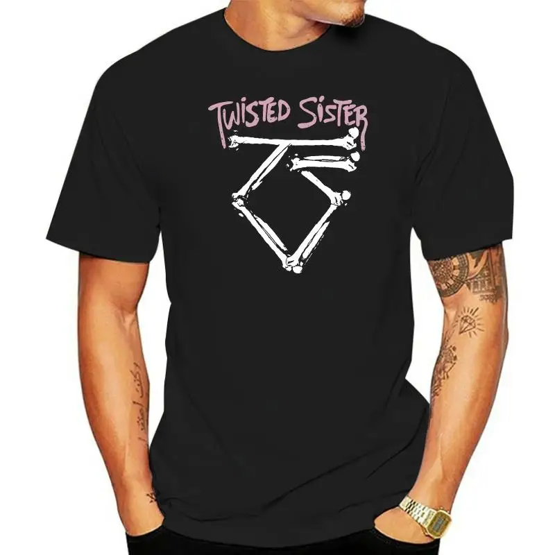 Twisted Sister Mens Short Sleeve T-Shirt Black Bone Logo Crewneck Graphic Tee