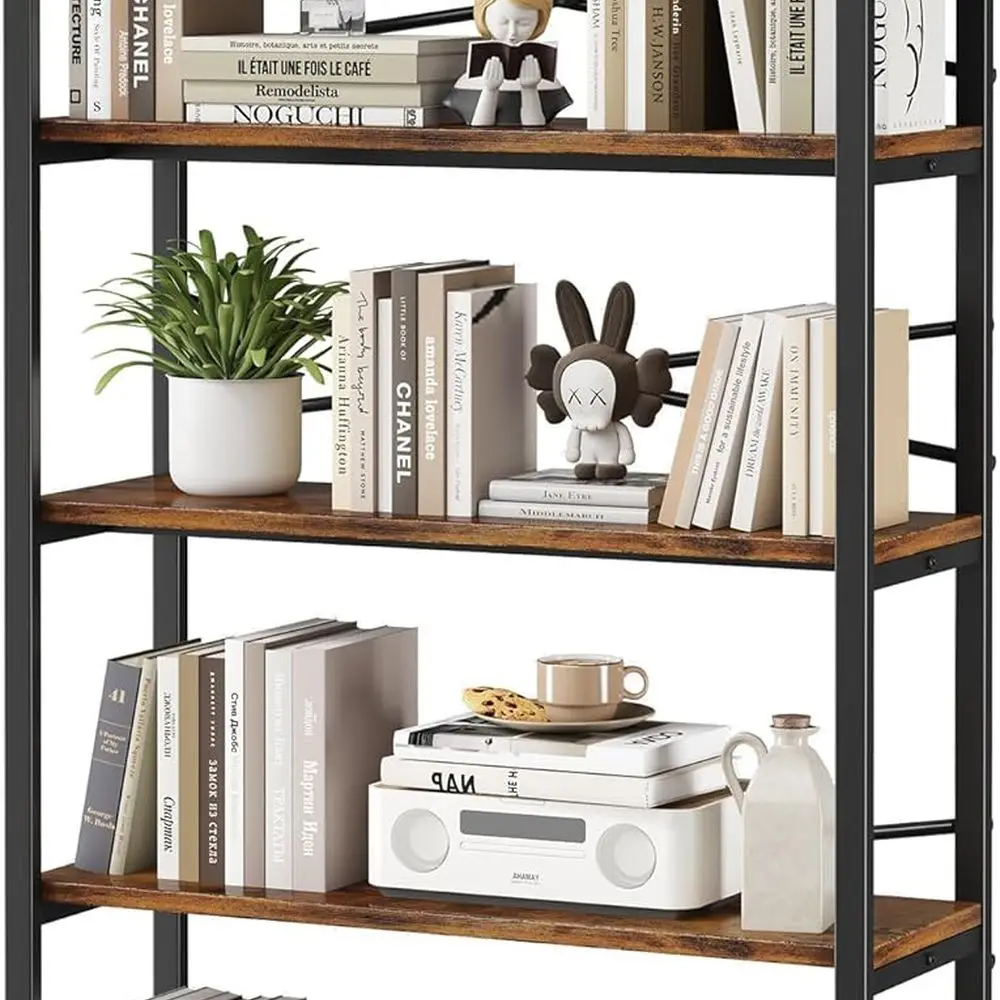 

5-уровневая книжная полка шириной 31,49 дюйма, органайзеры для книг и хранение книг, высокий книжный шкаф из дерева и металла, организация книжной полки в деревенском стиле и сто