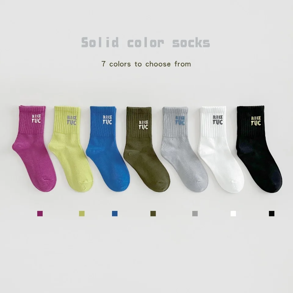 

autumn and winter new children's socks trend letter color cotton boys and girls casual sports accessories medium and high top