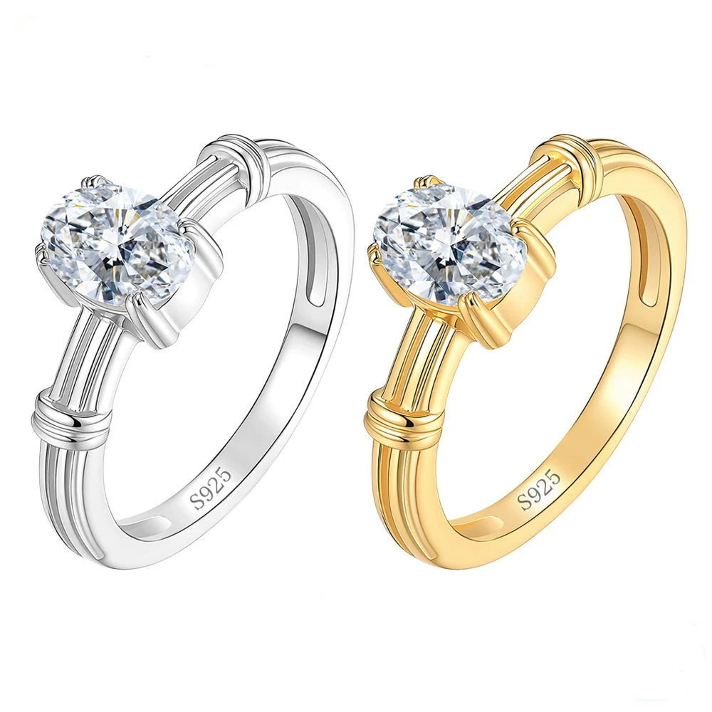 Real 5*7mm Moissanite Pigeon Egg Rings S925 Sterling Silver 18K Gold-Plated Wedding Ring for Woman Party High-End Jewelry Gift