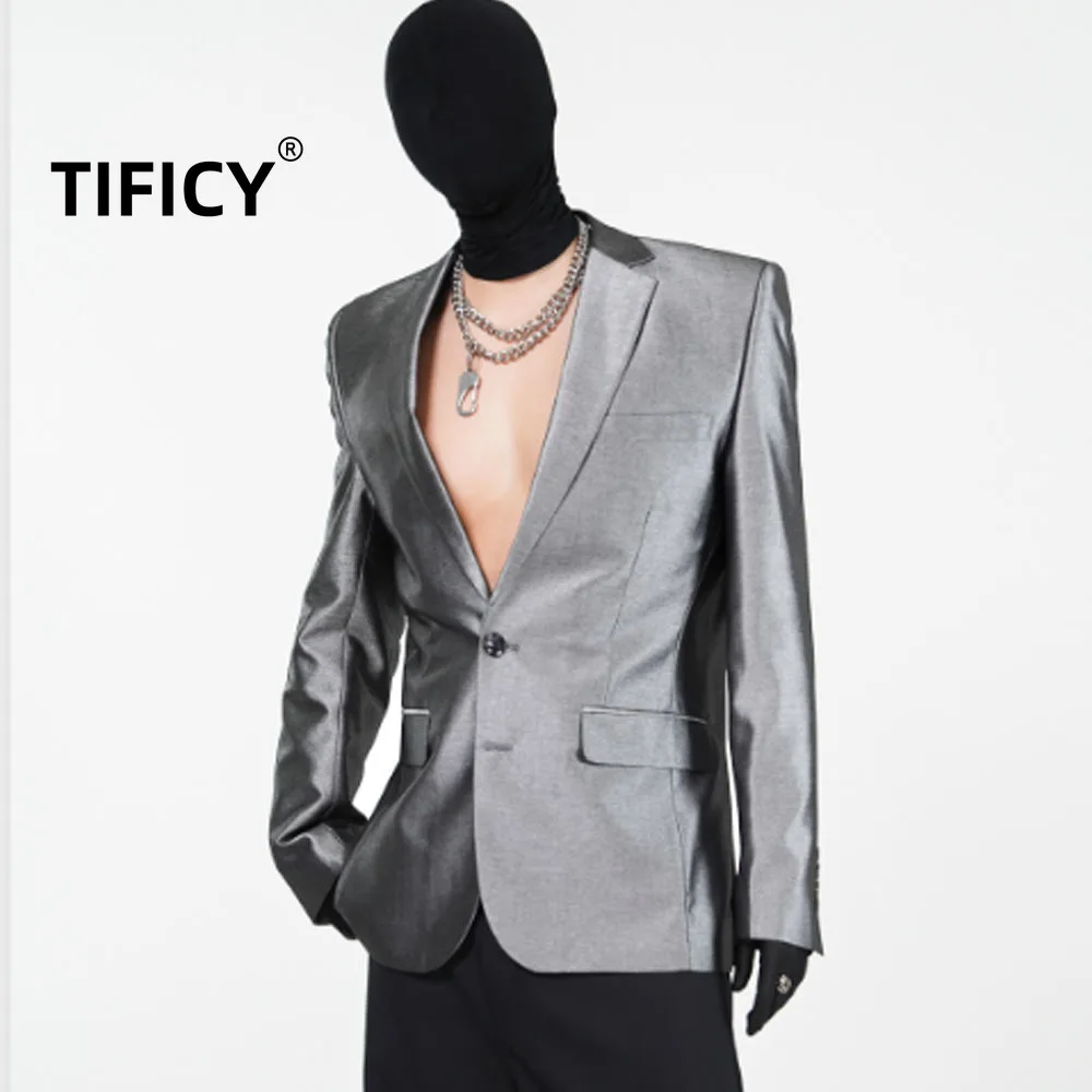 

Advanced Silver Gray Slim Fit Suit Blazers Jacket Men's Four Seasons Casual Shoulder Padded Suit Groomsman Jacket