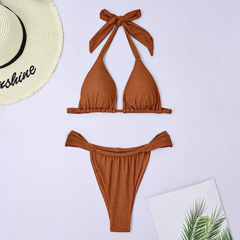 Set Bikini Push Up segitiga seksi pakaian renang Brasil berlipat Halter baju renang 2 potong baju mandi Bikini untuk wanita Biquini Femme