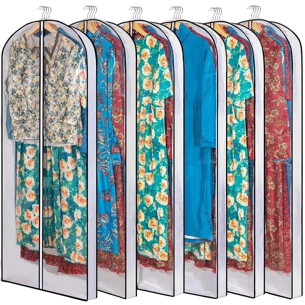 

Clear Garment Storage With 4"" Gusseted Hanging Covers - Durable, Transparent Protectors For Long Coats, Gowns, Dresses - 24""X