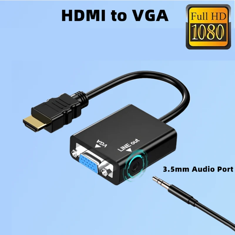 HDMI-compatible to VGA With Audio HDMI Male to VGA Female Converter Port  Output 1080P HDTV Video For PC Laptop TV Box Computer