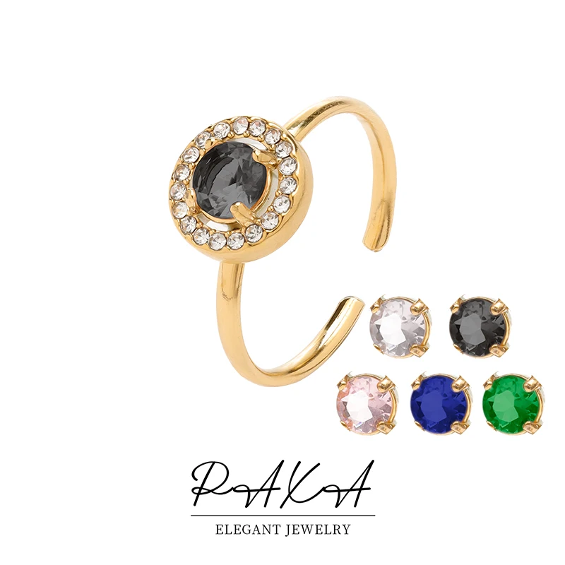 PAXA مقاوم للماء الملونة المفتوحة قابل للتعديل جولة زركون الفولاذ المقاوم للصدأ خواتم للنساء موضة أنيقة مجوهرات حفلة هدية