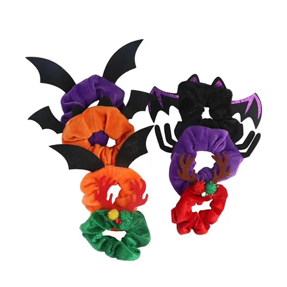 

Halloween Festival Hair Accessories Cloth Spider Antler Elastic Hair Bands Flannel Scrunchies Ponytail Holder Women Hair Rope